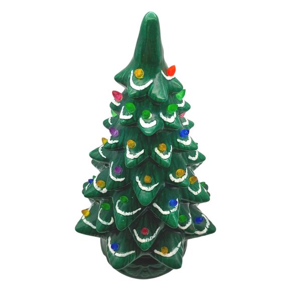 Raymond Lamp Co Lighted Ceramic Christmas Tree, 16" Large vtg Green Snow Flocked - Picture 1 of 13